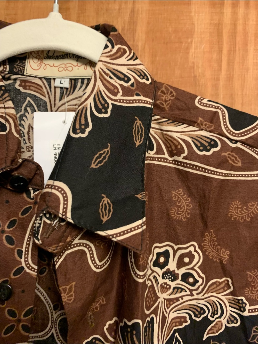 Men's Batik-Indonesian Button-Down straight hem Retro shirt.